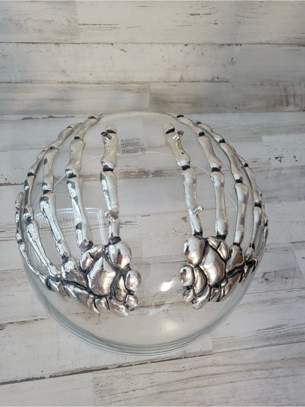 Pottery Barn Skeleton Hands Candy Salad Bowl 11" d 5.5" h Halloween Spooky